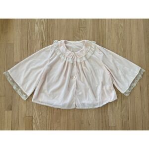 VTG Stella Fagin Pink Lace Trim Babydoll Bed Jacket Cottagecore Grandmacore Cute